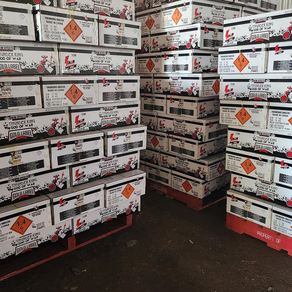 Assorted fireworks packaging and display