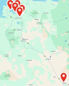 Map with marked locations in Queensland, Australia