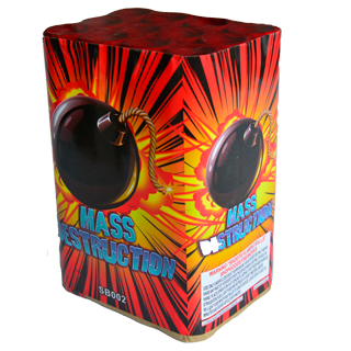 Firework package labeled "Mass Destruction"